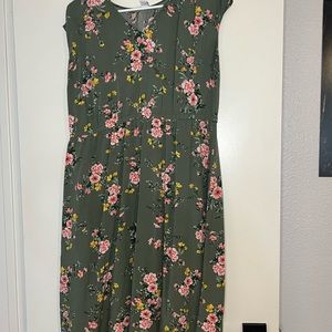 Green Floral Sleeveless Dress